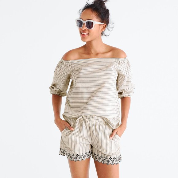 Madewell Tops - Madewell Indigo-Striped Jardin Off-the-Shoulder Peasant Top